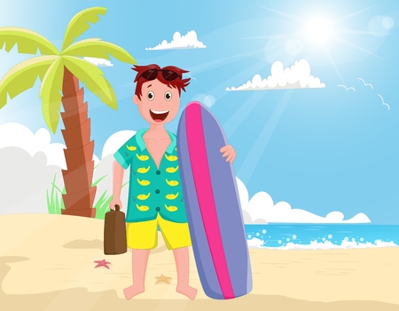 young man happy holiday at the beachのイラスト素材