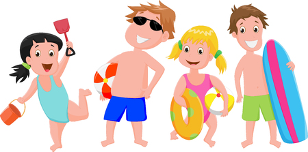 illustration of happy kids with toy beachのイラスト素材