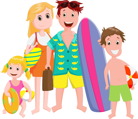 happy Family Outing at the Beach isolated on whiteのイラスト素材