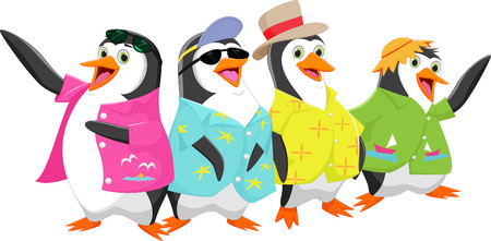 happy cartoon penguin on a summer holidayのイラスト素材
