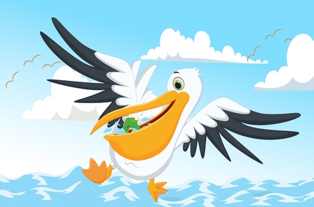 cute Pelican eating fishのイラスト素材
