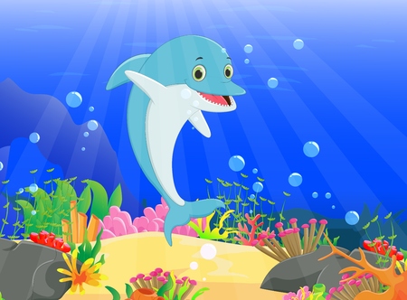 illustration of Dolphin with a beautiful underwater worldのイラスト素材