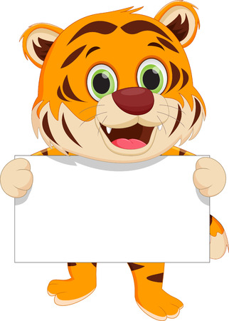 Cute tiger cartoon holding blank signのイラスト素材