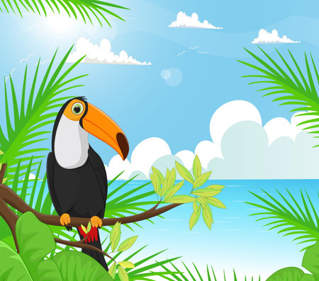 illustration of toucan bird in the jungleのイラスト素材