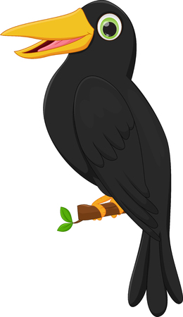 cartoon crow sitting on tree branchのイラスト素材