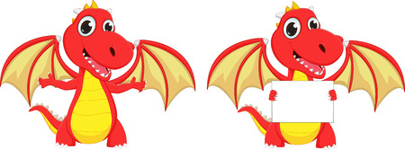 cute two cartoon red dragon posingのイラスト素材