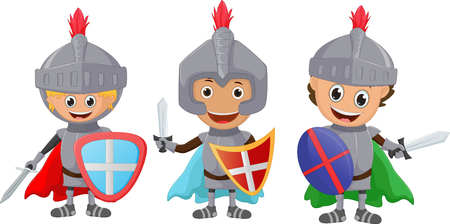illustration of three little knight isolated on whiteのイラスト素材