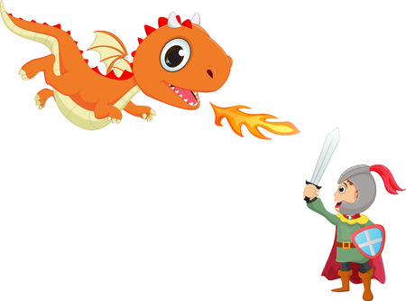 illustration of brave knight fighting with a dragonのイラスト素材