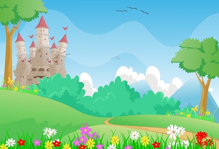 Beautiful landscape with Fairy tale castleのイラスト素材