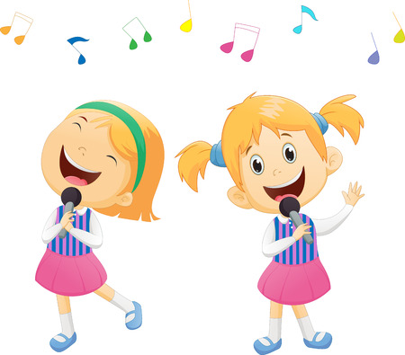 Illustration of happy singing girlsのイラスト素材