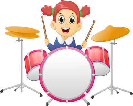 cute Little girl playing drumのイラスト素材