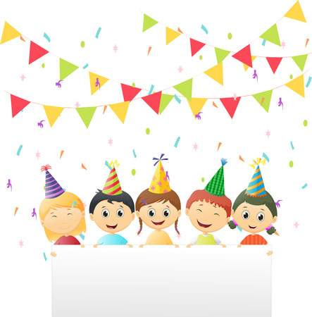 happy children holding a blank signのイラスト素材
