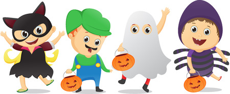 happy children in Halloween party trick or treatingのイラスト素材