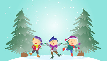 illustration of happy kids having fun outdoorsのイラスト素材