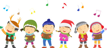 happy kids singing Christmas Carolsのイラスト素材