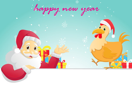 happy new year banner. Santa Claus and his rooster.のイラスト素材