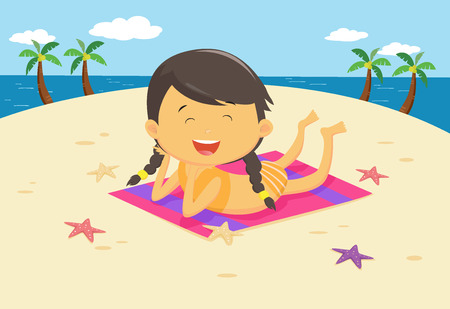 Kids sunbathe on the beach summerのイラスト素材