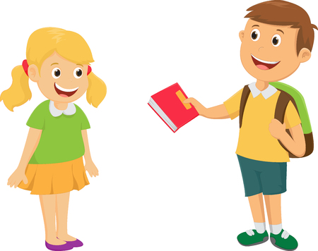 boy give a book to friendのイラスト素材