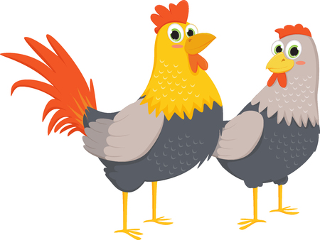Couple of roosters and hensのイラスト素材