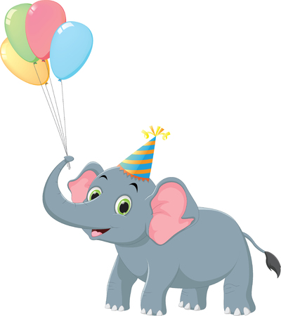 birthday elephant cartoon with colorful ballon. isolated on whiteのイラスト素材