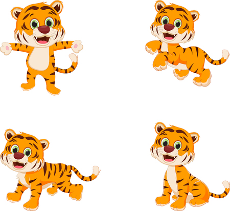 Collection of cute tiger cartoonのイラスト素材