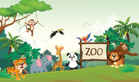 funny zoo animals cartoon Vector illustration.のイラスト素材