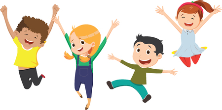 happy kids jumping together with arms up happy kids jumping together with arms upのイラスト素材