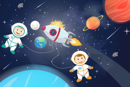 space scenes. Astronaut on the planet with an  spaceship.のイラスト素材