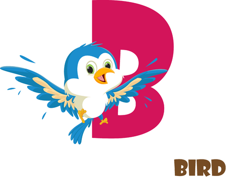 Cute Animal Zoo Alphabet. Letter B for birdのイラスト素材