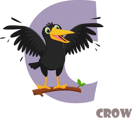 Cute Animal Zoo Alphabet. Letter C for crowのイラスト素材