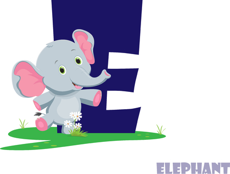 Cute Animal Zoo Alphabet. Letter E for elephantのイラスト素材