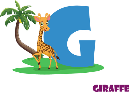 Cute Animal Zoo Alphabet. Letter G for giraffeのイラスト素材