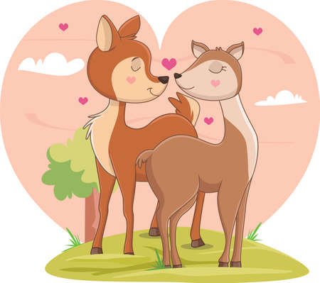 illustration of couple deer in loveのイラスト素材