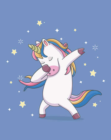 unicorn cute dabbing style with star. cartoon illustrationのイラスト素材