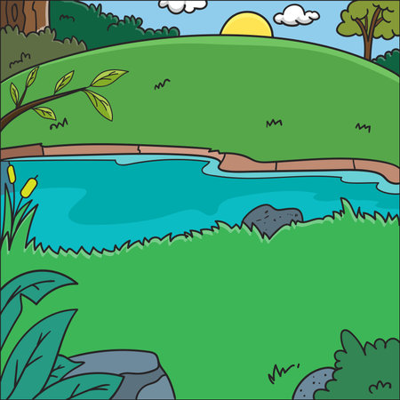 Vector illustration. nature background. pond in the jungleのイラスト素材