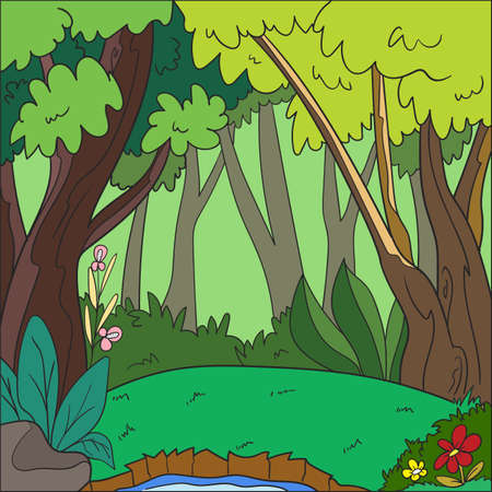 Vector illustration. nature background. pond in the jungleのイラスト素材