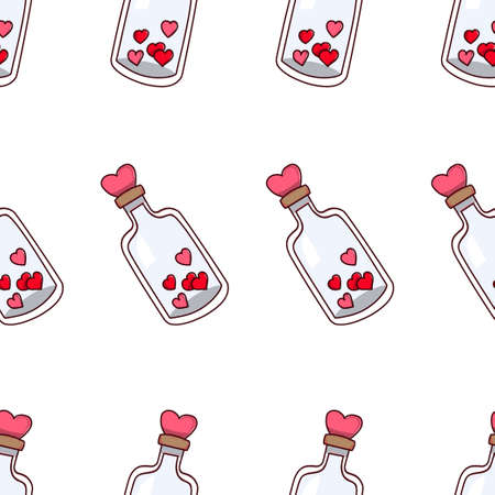 seamless pattern for valentines day, jar with heart, love, connection. Vector illustrationのイラスト素材