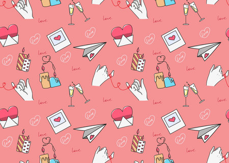 seamless pattern doodle elements for valentines day. Letters, heart, declarations of love, the red...