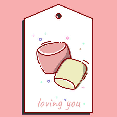 Design template with delicious marshmallows for festive decoration. previous illustration. love concept. Price tag happy valentines day. Template for decoration. Vector illustrationのイラスト素材