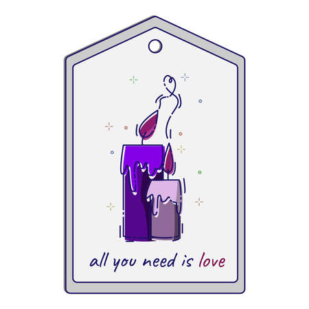 Tag design template with candles burning together and heart for festive decoration. love concept. Price tag happy valentines day. Template for decoration. Vector illustrationのイラスト素材
