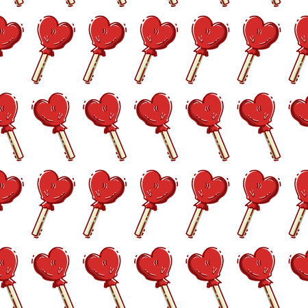 Paper art seamless pattern for textile design. Candy heart on a stick.Day of Love. Valentines Day. Vector fabric seamless pattern. Geometric background texture. Graphic background. Vector illustrationのイラスト素材