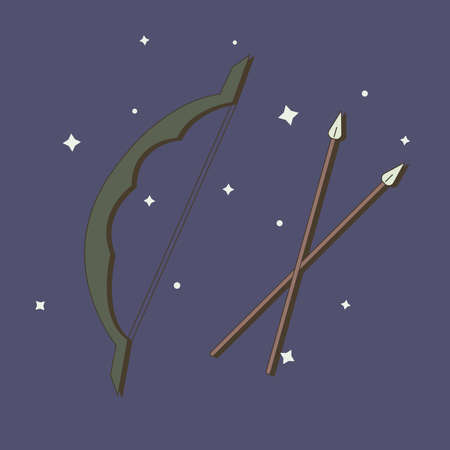 Powerful magic bow weapon in flat style with stars. vector illustrationのイラスト素材