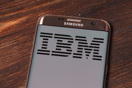 Kazan, Russian Federation - Aug 5, 2018: IBM website displayed on Samsung smartphoneのeditorial素材