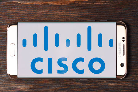 Kazan, Russian Federation - Aug 5, 2018: sign on the wall of the Cisco Systems GmbH office. Cisco...