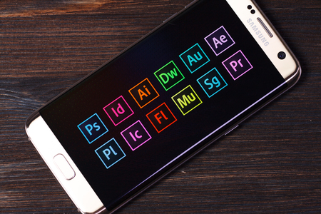 Kazan, Russian Federation - Aug 5, 2018: Adobe Systems Logo. Adobe is a multinational software company that produces and sells multimedia and creativity software.のeditorial素材