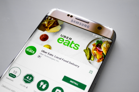 Kazan, Russian Federation - Jun 15, 2018: uber eats app at home for order food deliveryのeditorial素材