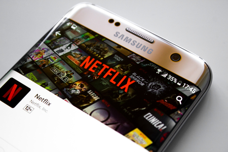 Kazan, Russian Federation - Jun 15, 2018: Netflix application running on android Samsung S5. Netflix is one of the most popular global provider of streaming movies.のeditorial素材