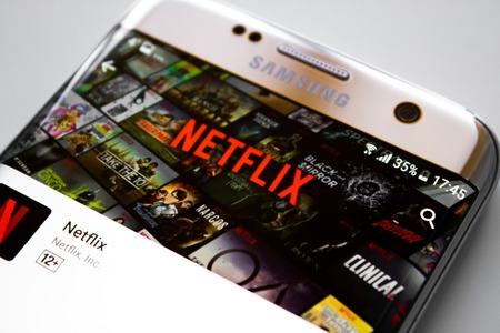 Kazan, Russian Federation - Jun 15, 2018: Netflix application running on android Samsung S5. Netflix is one of the most popular global provider of streaming movies.のeditorial素材