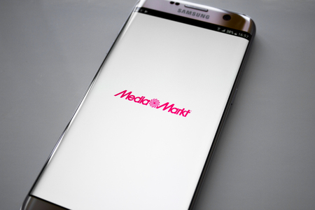 Kazan, Russian Federation - Jun 15, 2018: Entry of a Media Markt store. Mediamarkt is a German chain of stores selling consumer electronics with numerous branches throughout Europe and Asia.のeditorial素材