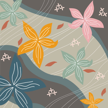 Silk scarf abstract pattern design with floral style. Design useful for hijab, kerchief, bandana, fabric, fashion, shawl, wallpaper, bed cover, etc.のイラスト素材